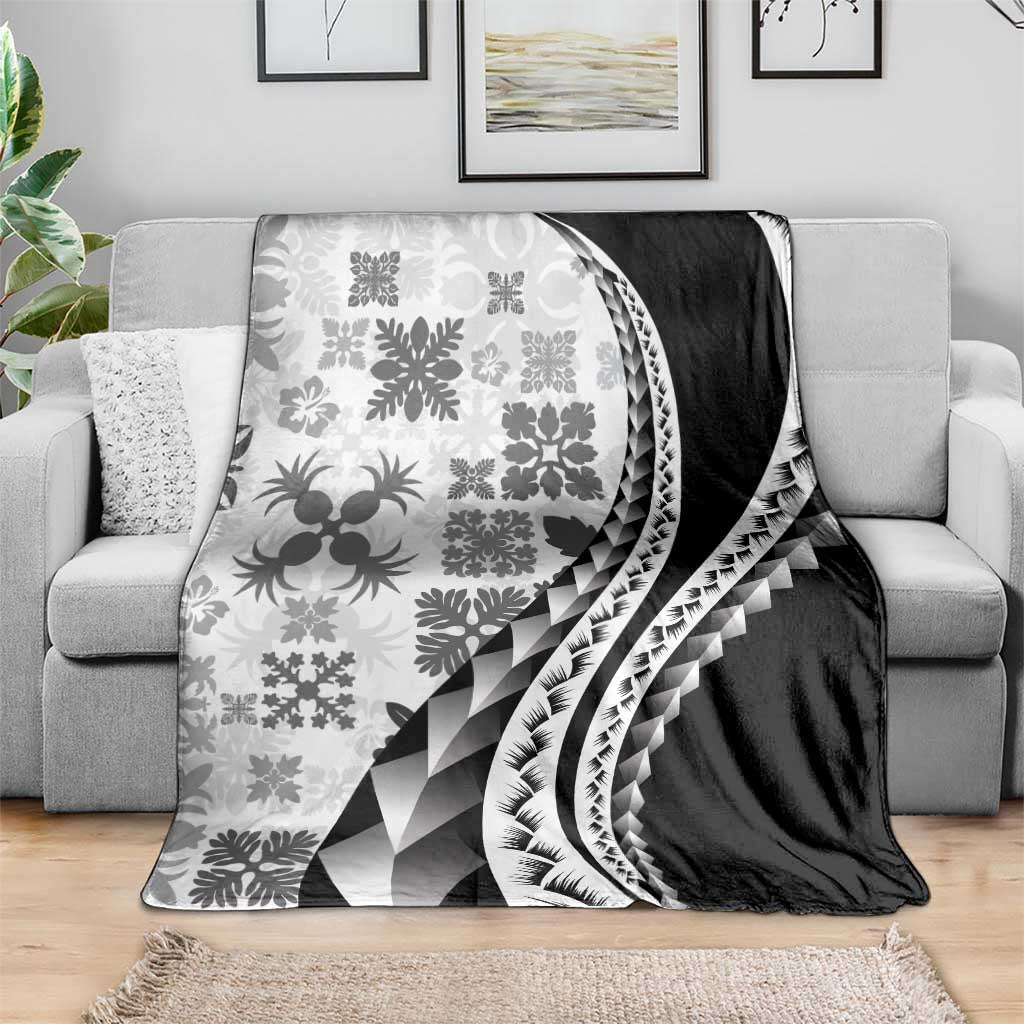 Black Hawaiian Quilt Pattern Blanket Mixed Polynesian Tribal Arty