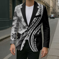 Black Hawaiian Quilt Pattern Blazer Mixed Polynesian Tribal Arty - Polynesian Pride