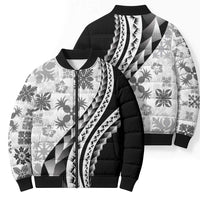 Black Hawaiian Quilt Pattern Bomber Puffer Jacket Mixed Polynesian Tribal Arty - Polynesian Pride