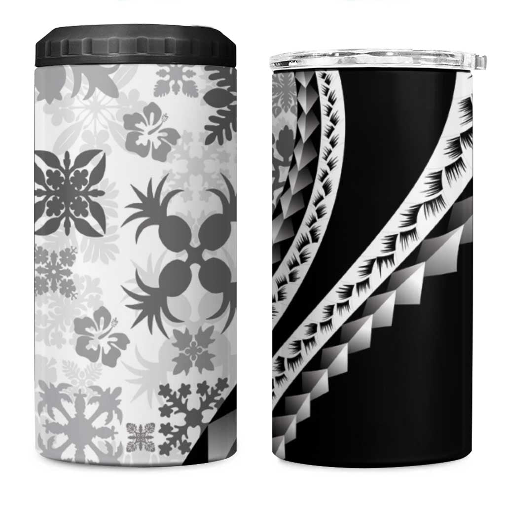 Black Hawaiian Quilt Pattern 4 in 1 Can Cooler Tumbler Mixed Polynesian Tribal Arty
