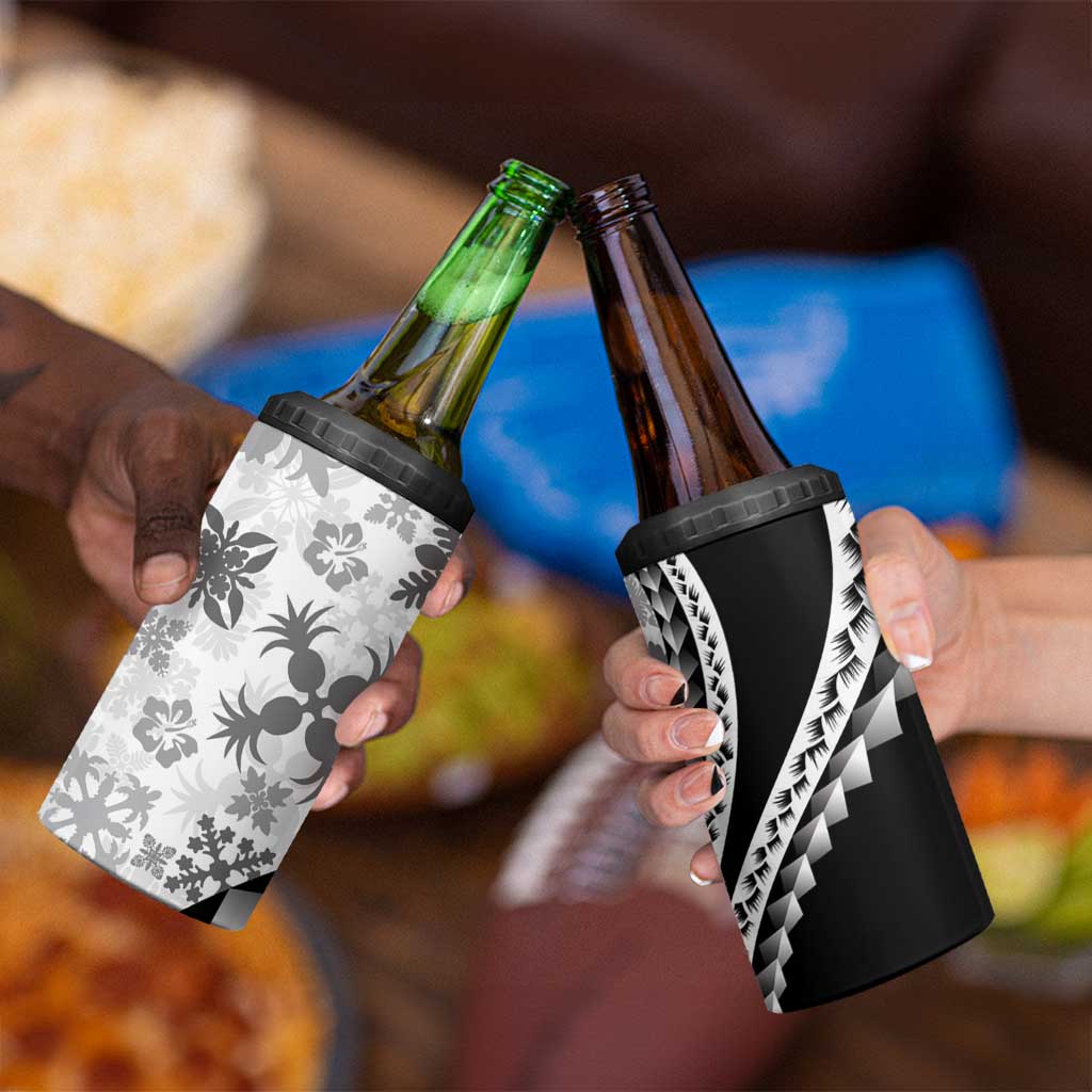 Black Hawaiian Quilt Pattern 4 in 1 Can Cooler Tumbler Mixed Polynesian Tribal Arty