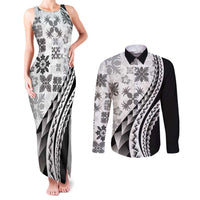 Black Hawaiian Quilt Pattern Couples Matching Tank Maxi Dress and Long Sleeve Button Shirt Mixed Polynesian Tribal Arty