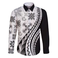 Black Hawaiian Quilt Pattern Family Matching Long Sleeve Bodycon Dress and Hawaiian Shirt Mixed Polynesian Tribal Arty