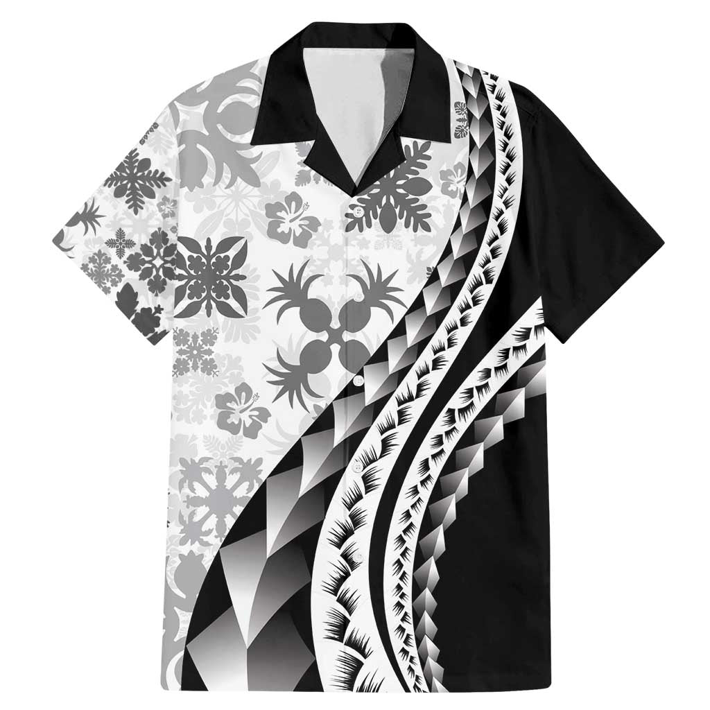 Black Hawaiian Quilt Pattern Family Matching Mermaid Dress and Hawaiian Shirt Mixed Polynesian Tribal Arty