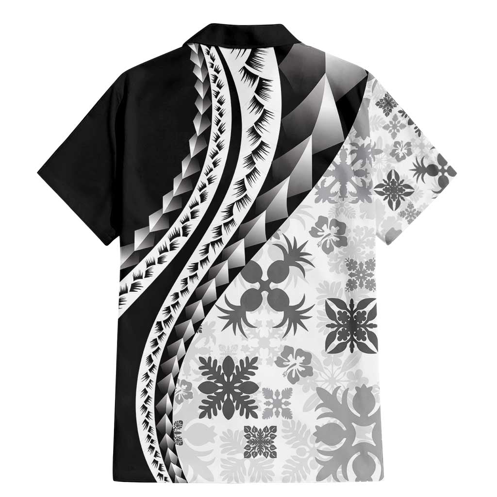 Black Hawaiian Quilt Pattern Family Matching Mermaid Dress and Hawaiian Shirt Mixed Polynesian Tribal Arty