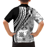 Black Hawaiian Quilt Pattern Family Matching Off The Shoulder Long Sleeve Dress and Hawaiian Shirt Mixed Polynesian Tribal Arty