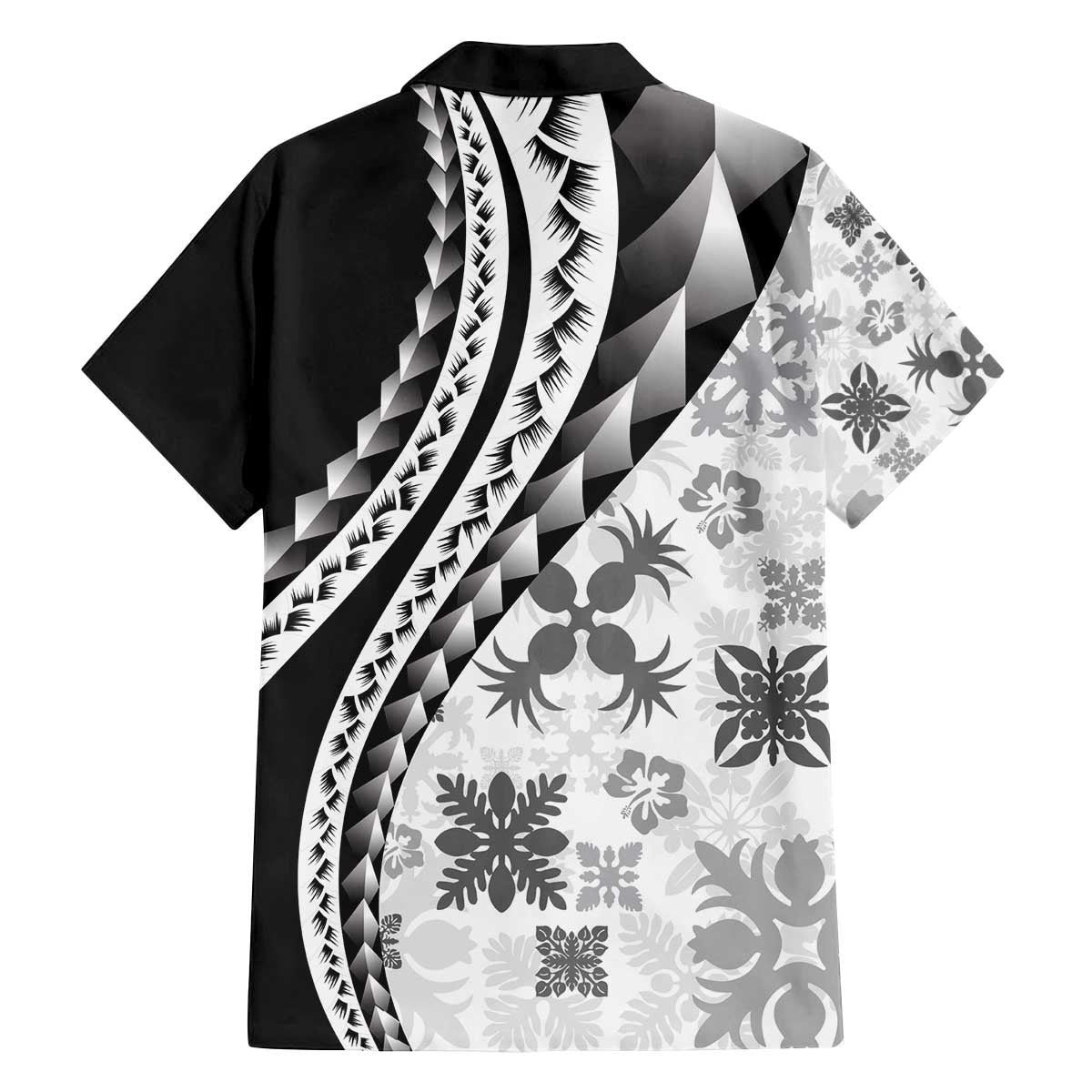 Black Hawaiian Quilt Pattern Family Matching Off The Shoulder Long Sleeve Dress and Hawaiian Shirt Mixed Polynesian Tribal Arty
