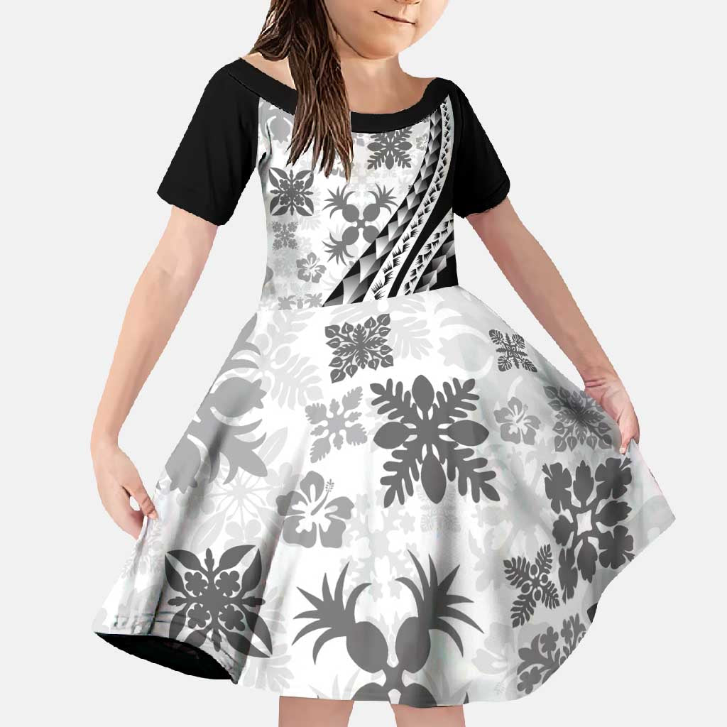 Black Hawaiian Quilt Pattern Family Matching Off Shoulder Maxi Dress and Hawaiian Shirt Mixed Polynesian Tribal Arty