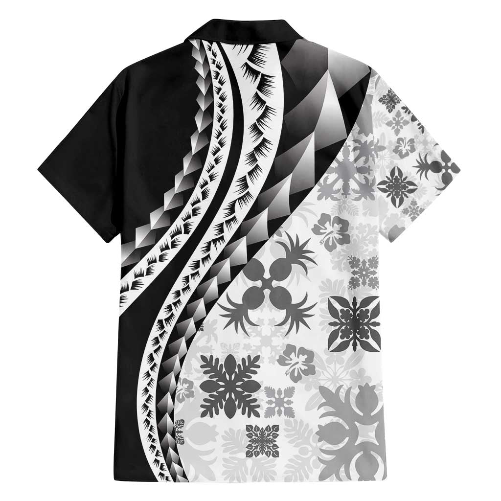 Black Hawaiian Quilt Pattern Family Matching Off Shoulder Maxi Dress and Hawaiian Shirt Mixed Polynesian Tribal Arty