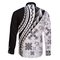 Black Hawaiian Quilt Pattern Family Matching Puletasi and Hawaiian Shirt Mixed Polynesian Tribal Arty