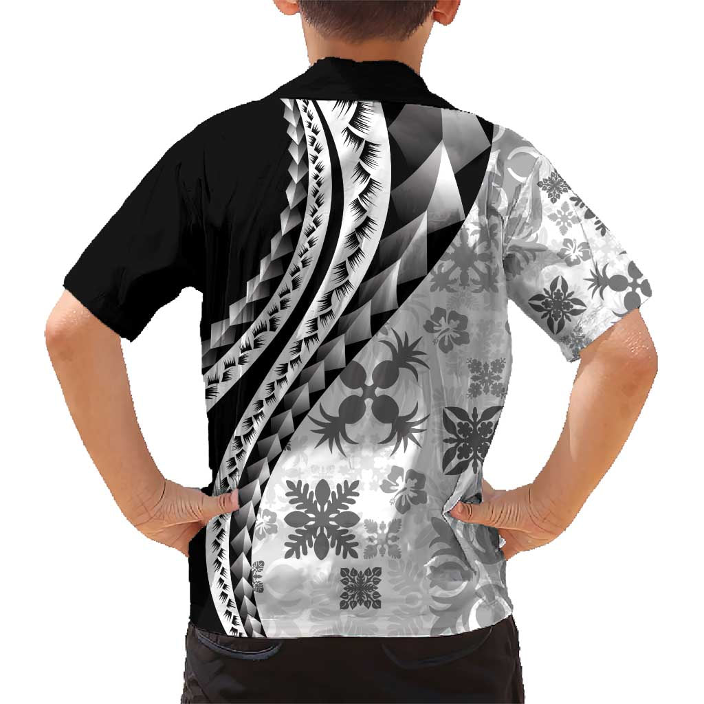 Black Hawaiian Quilt Pattern Family Matching Short Sleeve Bodycon Dress and Hawaiian Shirt Mixed Polynesian Tribal Arty