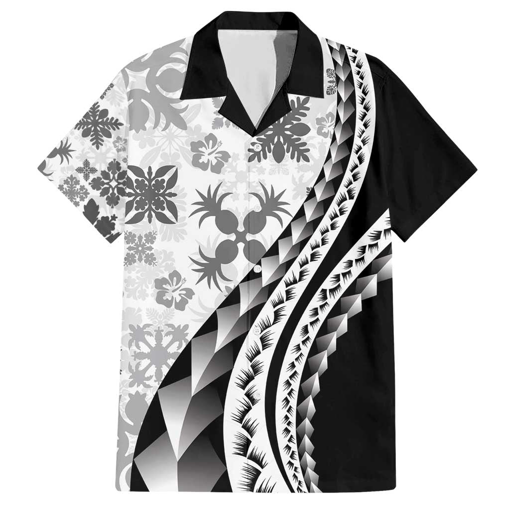 Black Hawaiian Quilt Pattern Family Matching Short Sleeve Bodycon Dress and Hawaiian Shirt Mixed Polynesian Tribal Arty