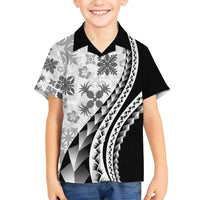 Black Hawaiian Quilt Pattern Family Matching Short Sleeve Bodycon Dress and Hawaiian Shirt Mixed Polynesian Tribal Arty
