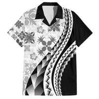Black Hawaiian Quilt Pattern Family Matching Tank Maxi Dress and Hawaiian Shirt Mixed Polynesian Tribal Arty