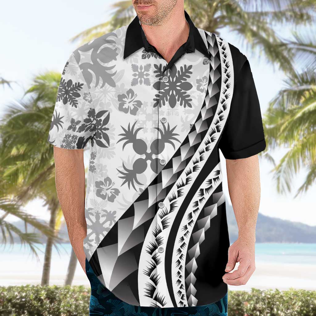 Black Hawaiian Quilt Pattern Hawaiian Shirt Mixed Polynesian Tribal Arty