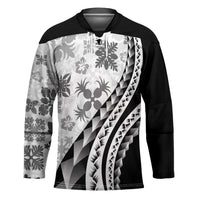 Black Hawaiian Quilt Pattern Hockey Jersey Mixed Polynesian Tribal Arty - Polynesian Pride