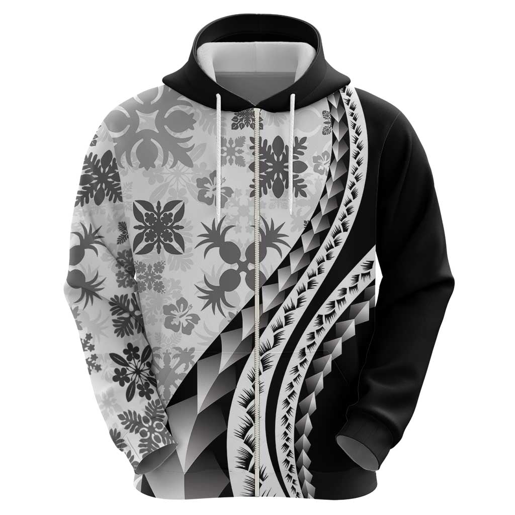 Black Hawaiian Quilt Pattern Hoodie Mixed Polynesian Tribal Arty