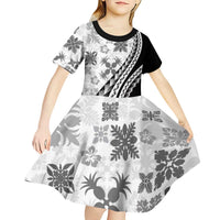 Black Hawaiian Quilt Pattern Kid Short Sleeve Dress Mixed Polynesian Tribal Arty
