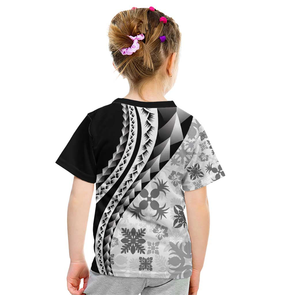 Black Hawaiian Quilt Pattern Kid T Shirt Mixed Polynesian Tribal Arty
