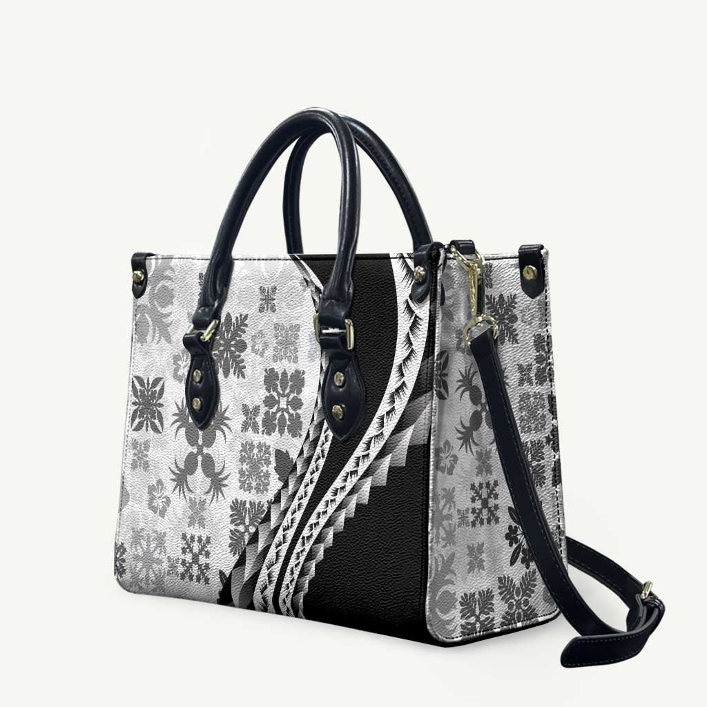 Black Hawaiian Quilt Pattern Leather Bag Mixed Polynesian Tribal Arty - Polynesian Pride