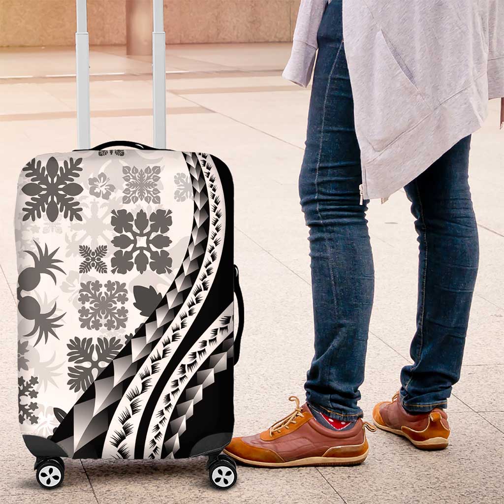 Black Hawaiian Quilt Pattern Luggage Cover Mixed Polynesian Tribal Arty