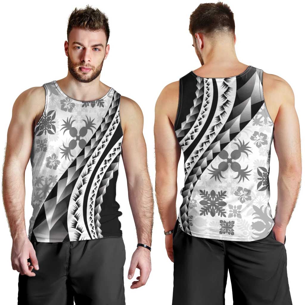Black Hawaiian Quilt Pattern Men Tank Top Mixed Polynesian Tribal Arty