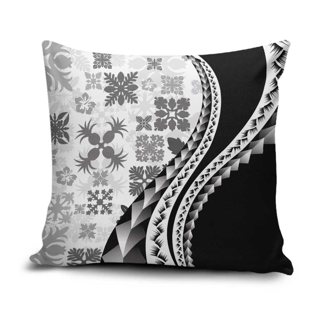 Black Hawaiian Quilt Pattern Pillow Cover Mixed Polynesian Tribal Arty - Polynesian Pride
