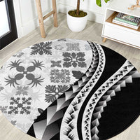 Black Hawaiian Quilt Pattern Round Carpet Mixed Polynesian Tribal Arty