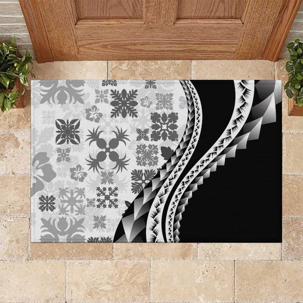 Black Hawaiian Quilt Pattern Rubber Doormat Mixed Polynesian Tribal Arty