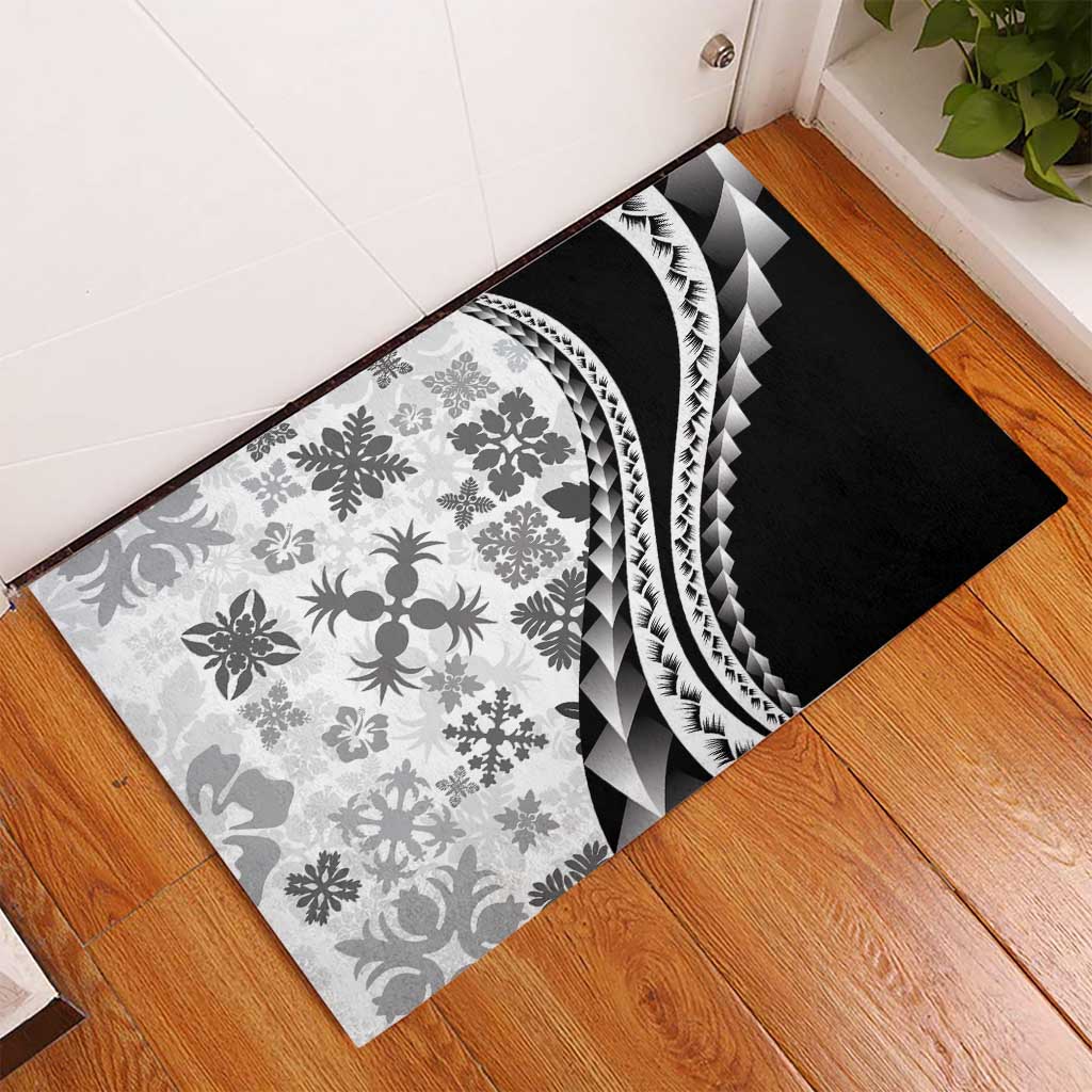 Black Hawaiian Quilt Pattern Rubber Doormat Mixed Polynesian Tribal Arty