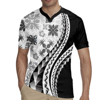 Black Hawaiian Quilt Pattern Rugby Jersey Mixed Polynesian Tribal Arty