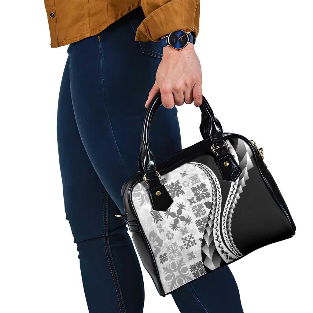 Black Hawaiian Quilt Pattern Shoulder Handbag Mixed Polynesian Tribal Arty