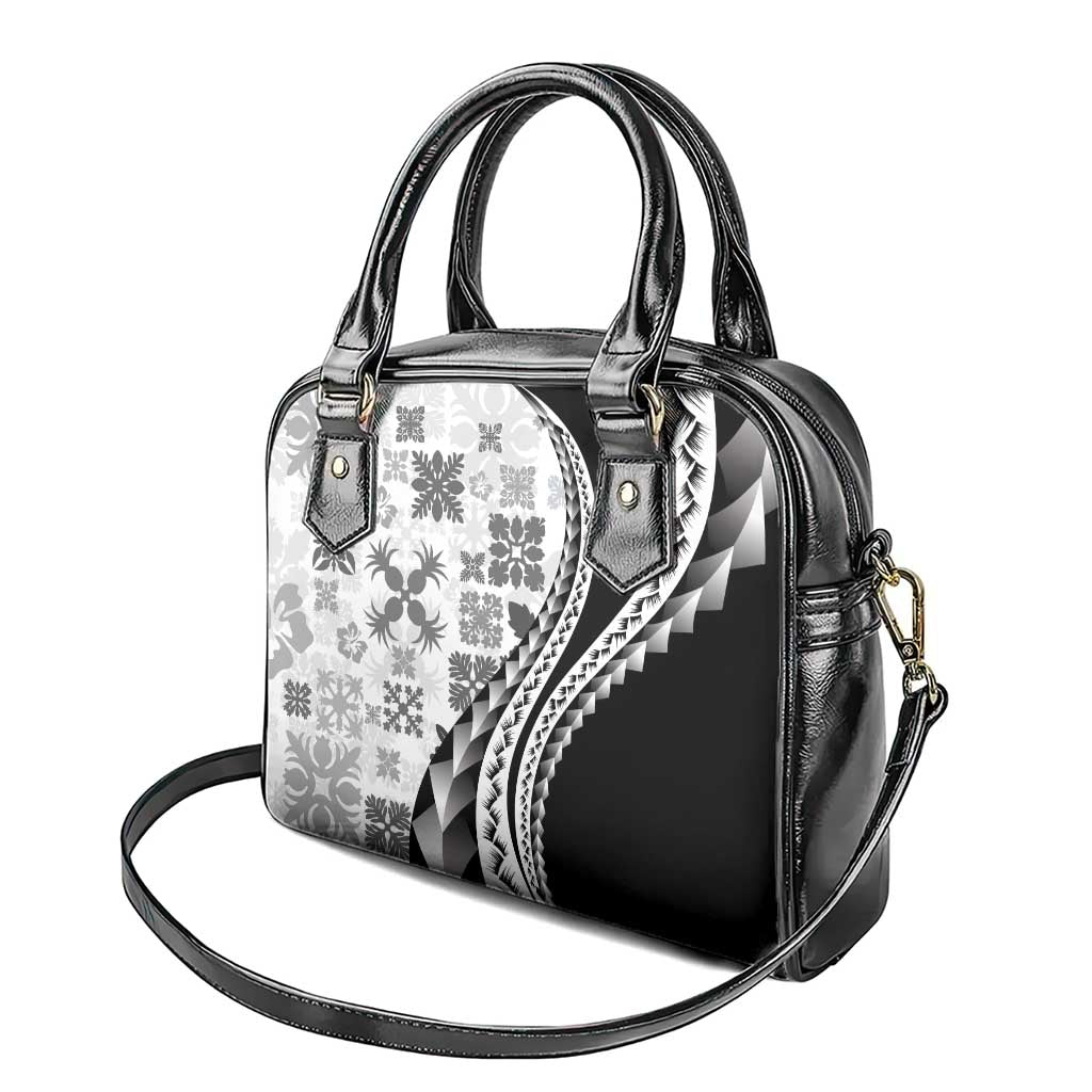 Black Hawaiian Quilt Pattern Shoulder Handbag Mixed Polynesian Tribal Arty