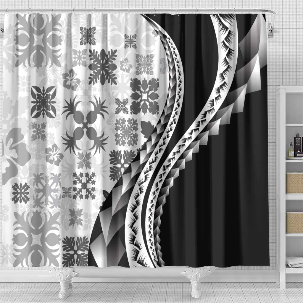 Black Hawaiian Quilt Pattern Shower Curtain Mixed Polynesian Tribal Arty