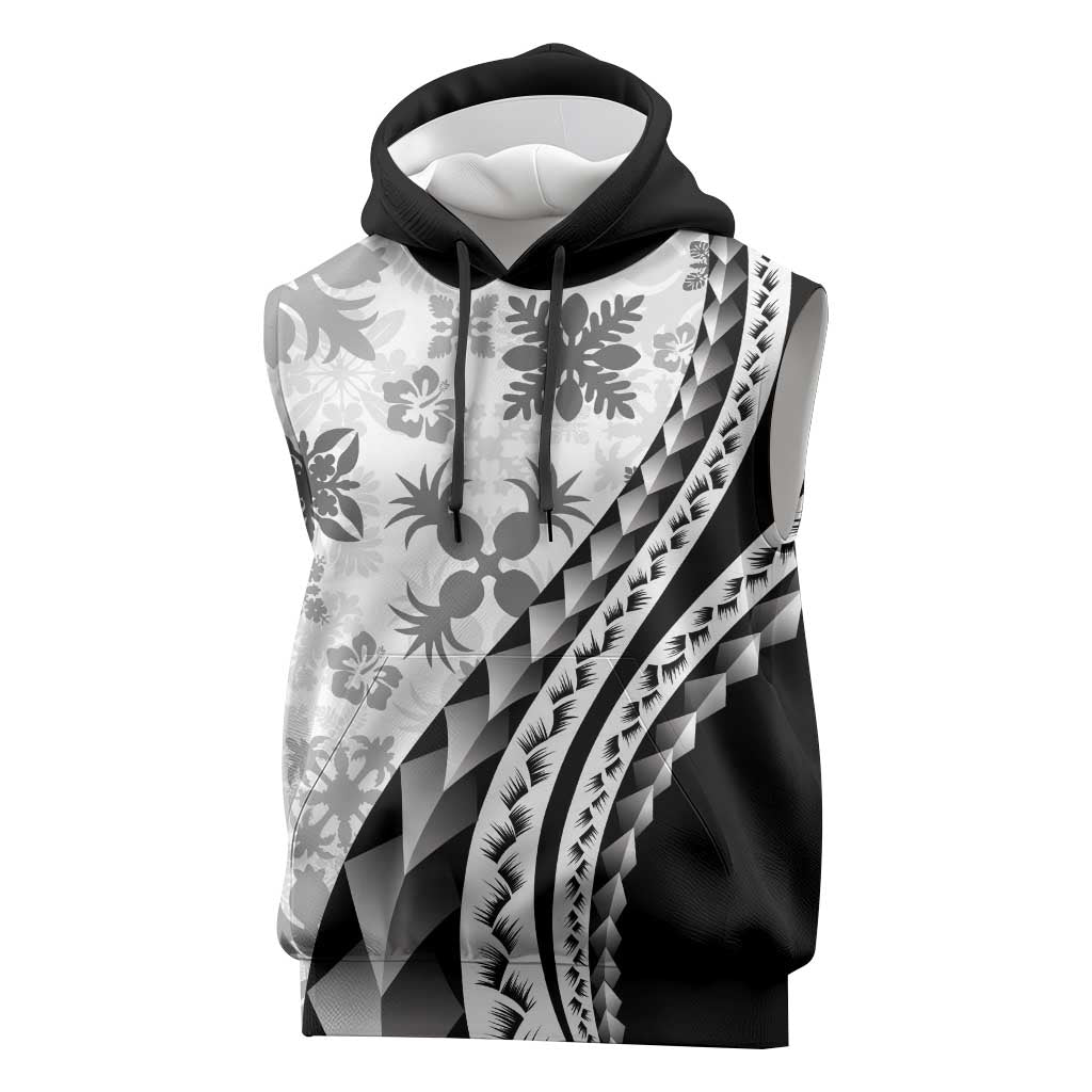 Black Hawaiian Quilt Pattern Sleeveless Hoodie Mixed Polynesian Tribal Arty - Polynesian Pride