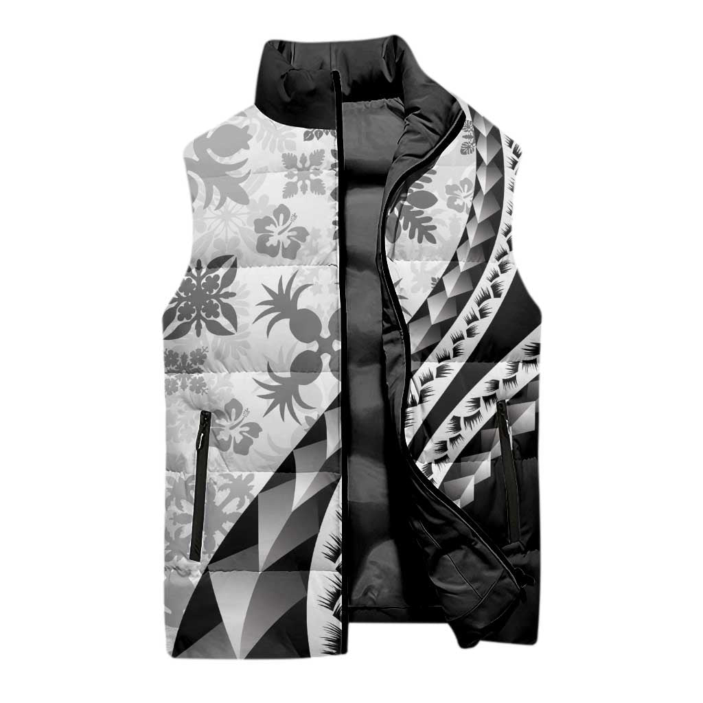 Black Hawaiian Quilt Pattern Sleeveless Puffer Jacket Mixed Polynesian Tribal Arty - Polynesian Pride