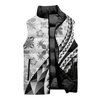 Black Hawaiian Quilt Pattern Sleeveless Puffer Jacket Mixed Polynesian Tribal Arty - Polynesian Pride