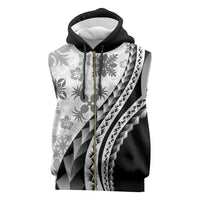 Black Hawaiian Quilt Pattern Sleeveless Zip Hoodie Mixed Polynesian Tribal Arty - Polynesian Pride
