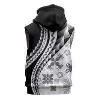 Black Hawaiian Quilt Pattern Sleeveless Zip Hoodie Mixed Polynesian Tribal Arty - Polynesian Pride