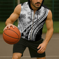 Black Hawaiian Quilt Pattern Sleeveless Zip Hoodie Mixed Polynesian Tribal Arty - Polynesian Pride