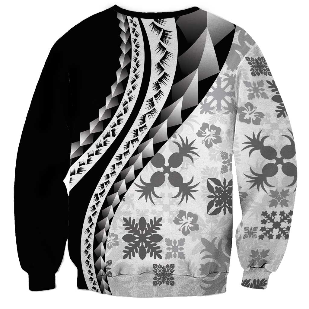 Black Hawaiian Quilt Pattern Sweatshirt Mixed Polynesian Tribal Arty