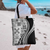 Black Hawaiian Quilt Pattern Tote Bag Mixed Polynesian Tribal Arty - Polynesian Pride