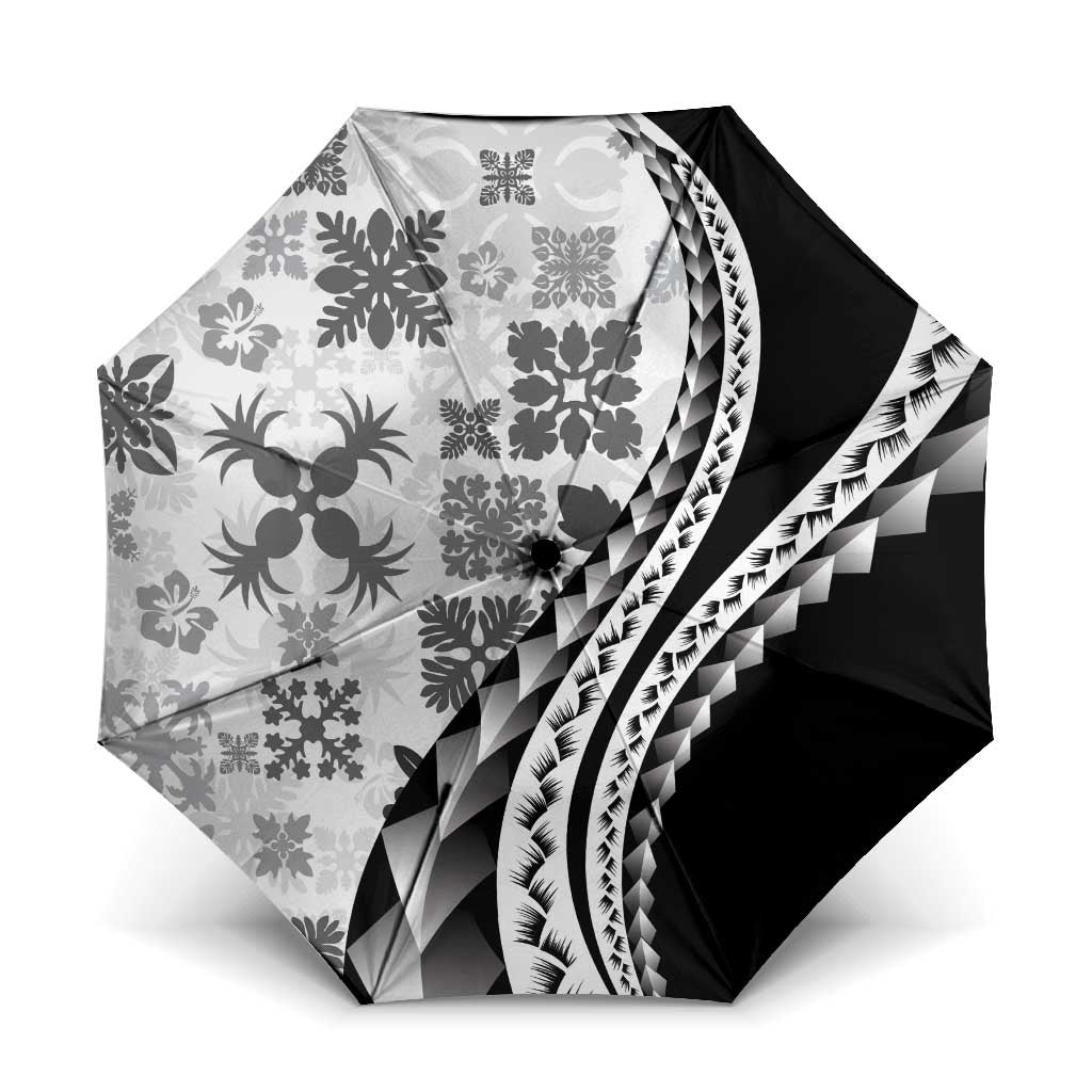 Black Hawaiian Quilt Pattern Umbrella Mixed Polynesian Tribal Arty - Polynesian Pride