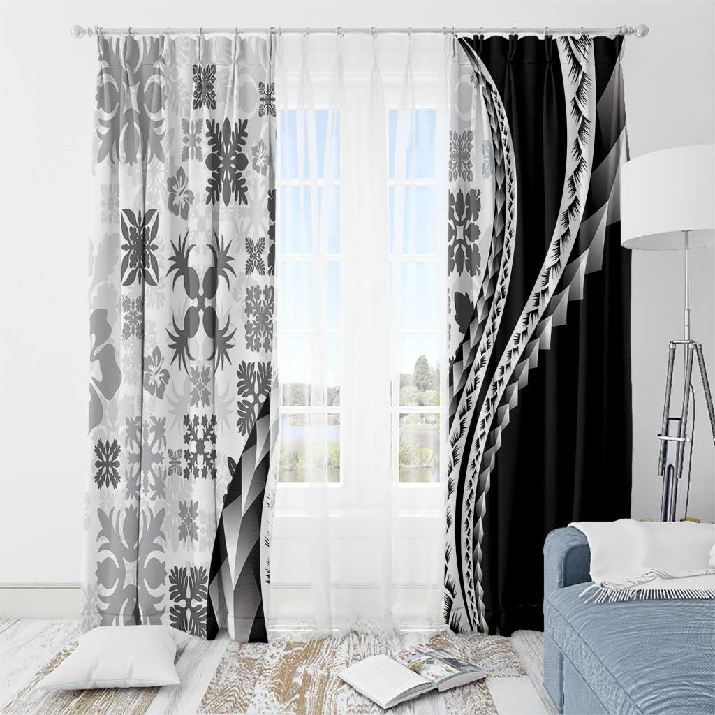 Black Hawaiian Quilt Pattern Window Curtain Mixed Polynesian Tribal Arty