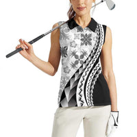 Black Hawaiian Quilt Pattern Women Sleeveless Polo Shirt Mixed Polynesian Tribal Arty