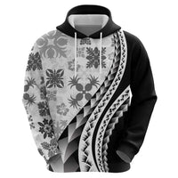 Black Hawaiian Quilt Pattern Zip Hoodie Mixed Polynesian Tribal Arty