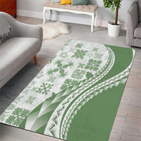 Green Hawaiian Quilt Pattern Area Rug Mixed Polynesian Tribal Arty