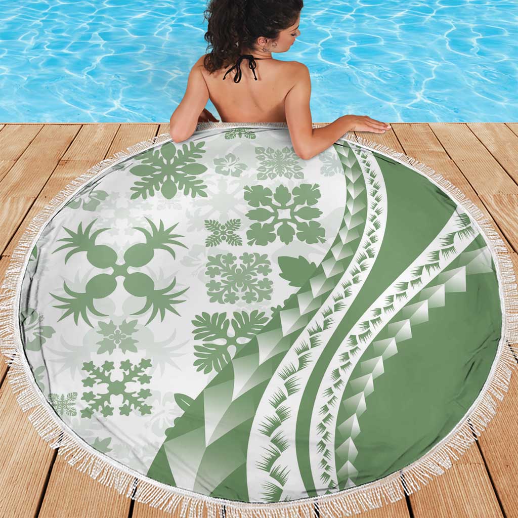 Green Hawaiian Quilt Pattern Beach Blanket Mixed Polynesian Tribal Arty