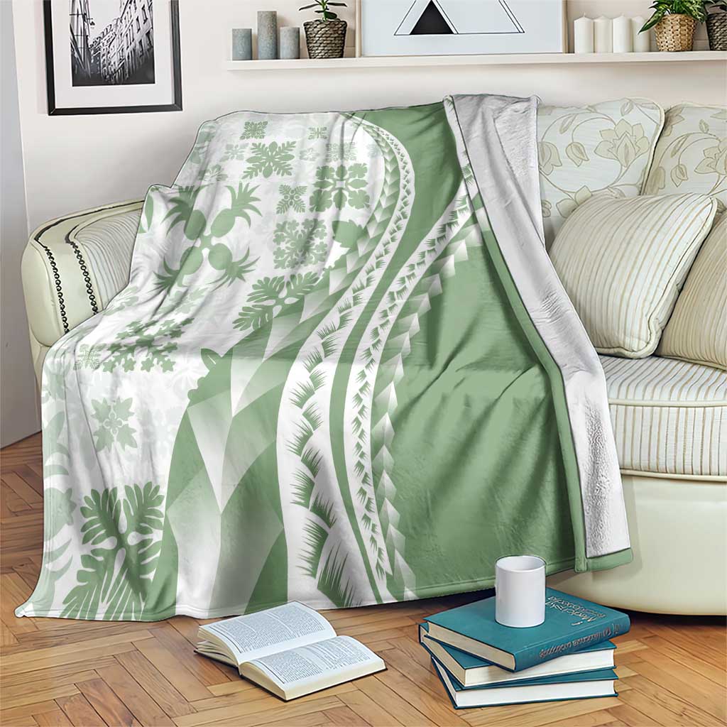 Green Hawaiian Quilt Pattern Blanket Mixed Polynesian Tribal Arty