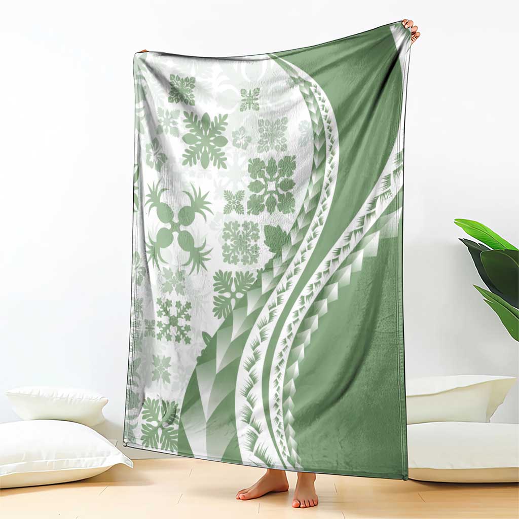 Green Hawaiian Quilt Pattern Blanket Mixed Polynesian Tribal Arty